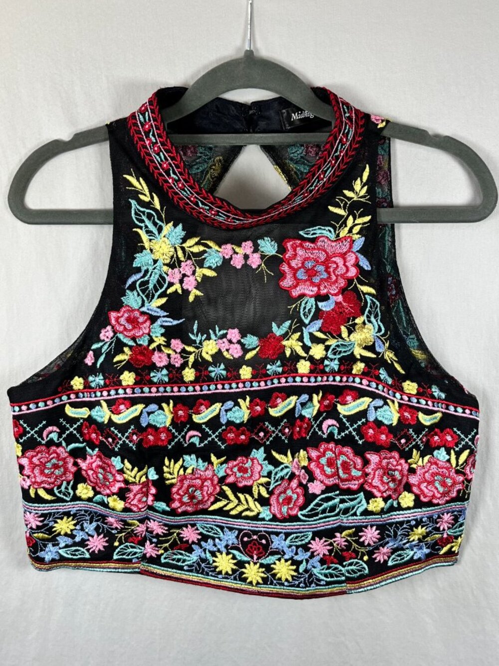 Floral Embroidered Sleeveless Crop Halter Top NWT Bohemian Boho Hippie Festival
